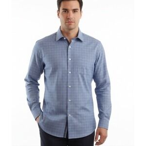 Egara Men Blue Check Non Iron Slim Fit Egyptian Cotton Dress Shirt Tall 22 38-39